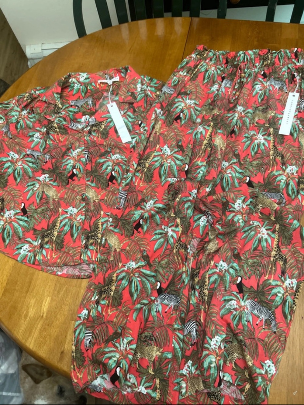 Jane and Delancey Red Tropical Animal Print Pajama Set NWT